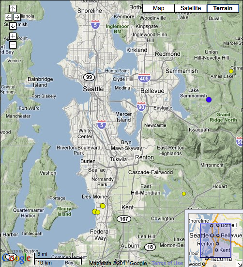 Screenshot of recent small quakes from the Pacific Northwest Seismic Network