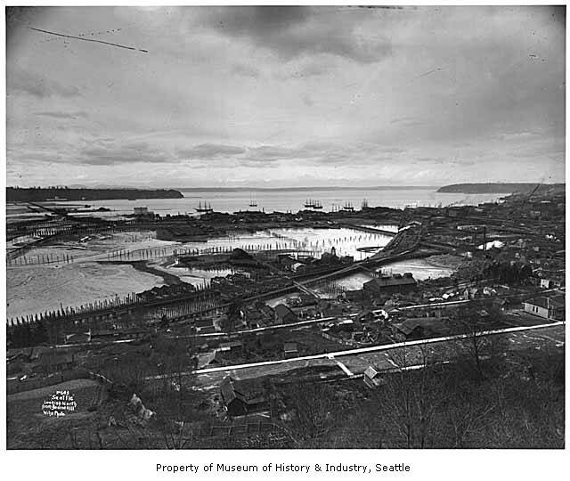 Waterfront and tideflats from Beacon Hill, Seattle, ca. 1898; PEMCO Webster & Stevens Collection, Museum of History & Industry, Seattle; All Rights Reserved; Image #1983.10.6049.4 (Photographer: Wilse, Anders Beer, 1865-1949)