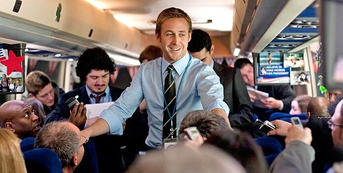 Oh, to ride George Clooney's campaign bus with Ryan Gosling. Pinch me!