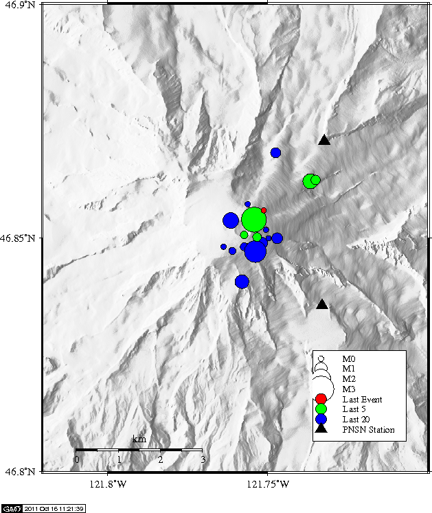 Recent Mount Rainier earthquakes (Image: The Pacific Northwest Seismic Network)