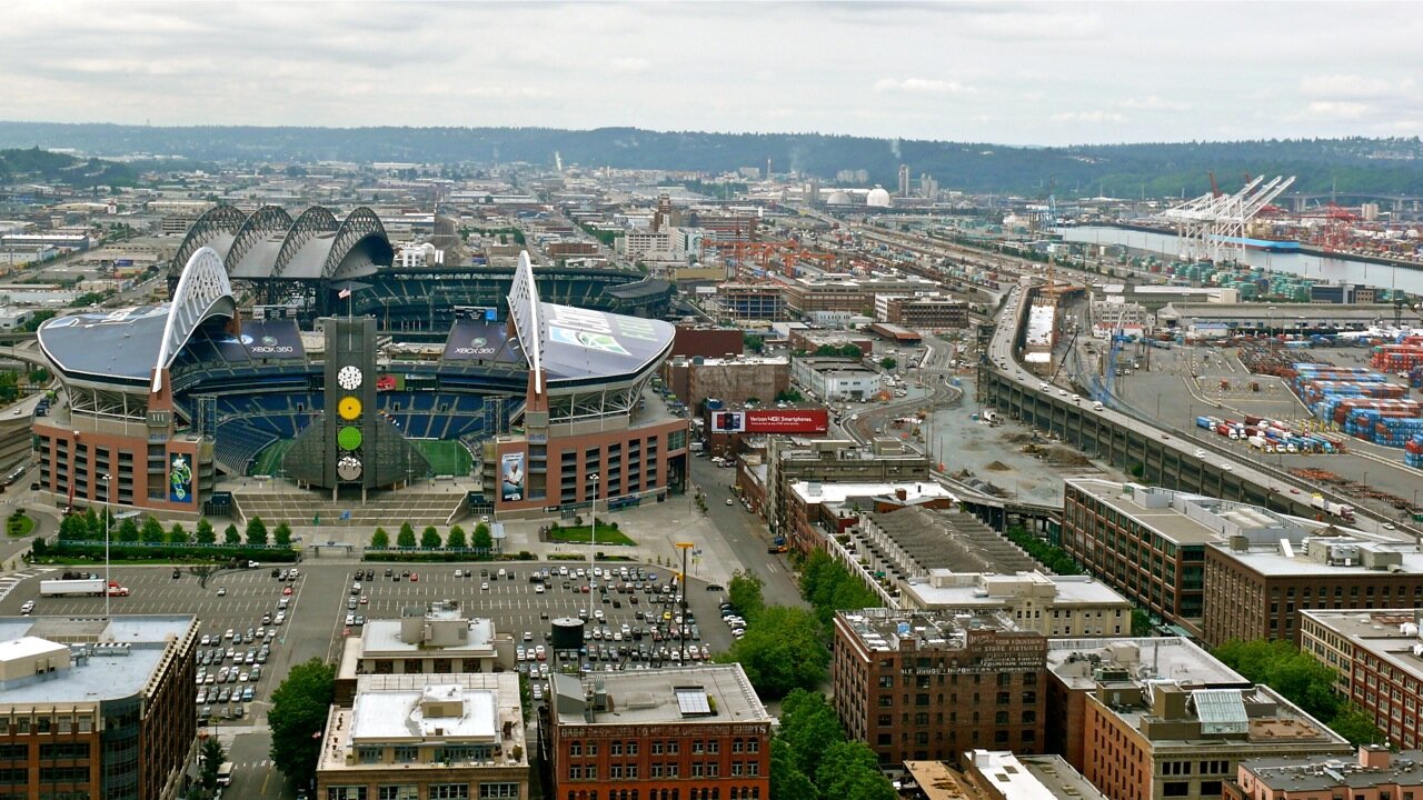 View of Seattle's stadium district from Smith Tower (Photo: MvB)