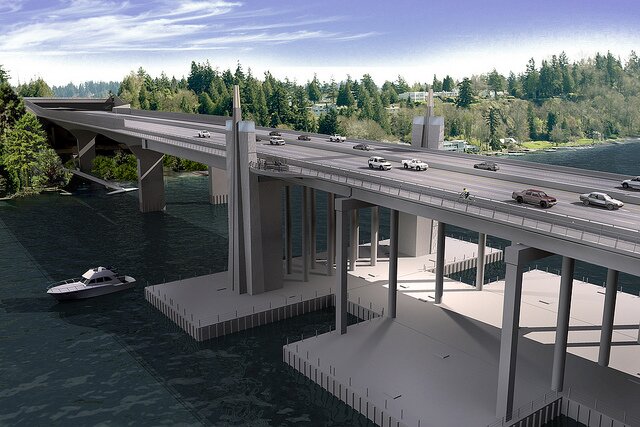 East approach of the new 520 bridge. You can hardly tell it's there. (Rendering: WSDOT)