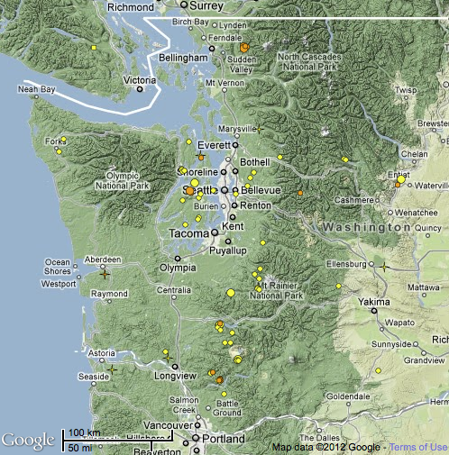 Image from Pacific Northwest Seismic Network, using Google Maps
