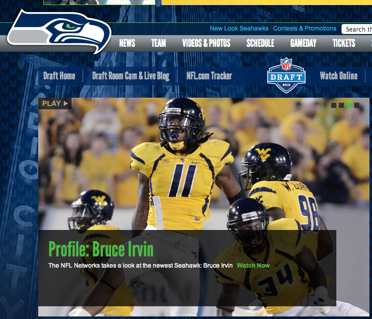 The Seahawks site is all Irvin today. (Image: Seahawks.com)