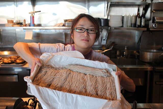 Mutsuko Soma shows off her soba noodles