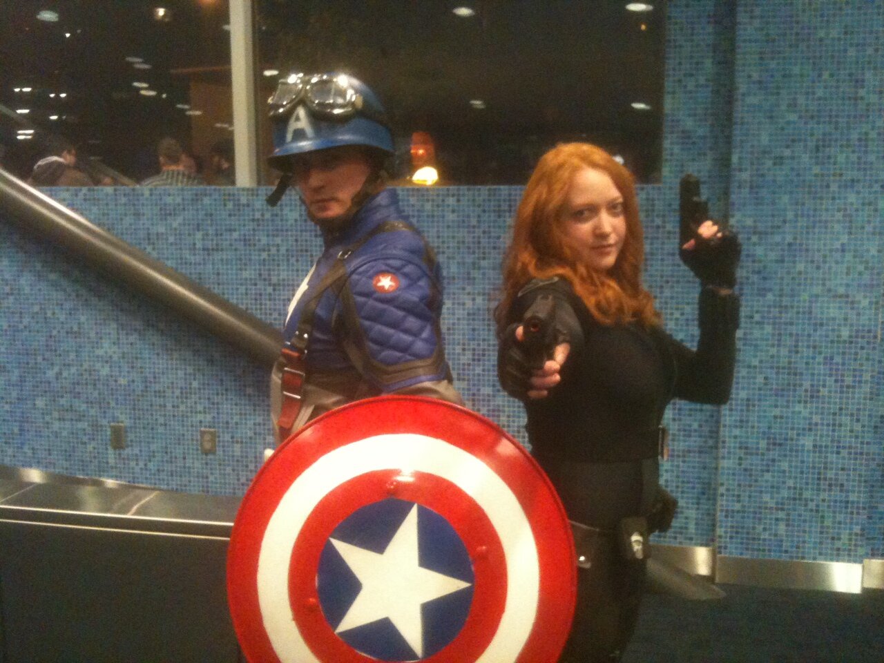 Expect similar fashion choices around theaters all weekend: Avengers fans at the Cinerama. (photo by Tony Kay)