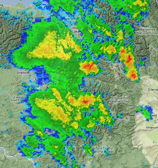 Screenshot Friday morning from UW Atmospheric Sciences radar animation