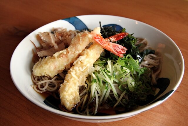Here’s the Edo soba with shrimp tempura, wakame, grated daikon, green onion, and bonito flakes. This soba seemed the most traditionally Japanese of the four offerings, with a good balance of flavors.