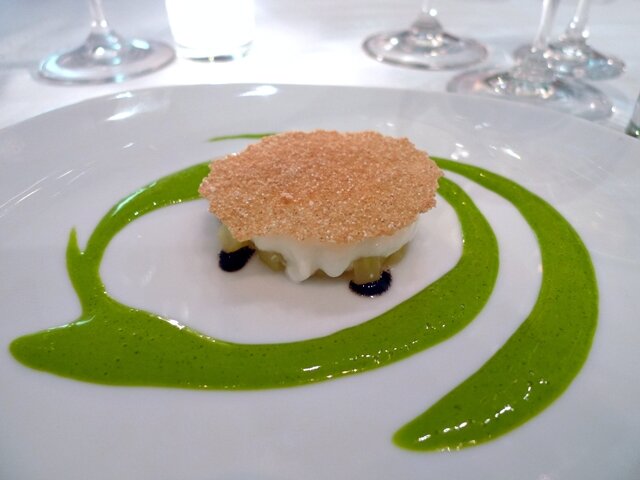 Inverted fromage blanc tart, fennel, wheatgrass. Fascinating. Delicious.