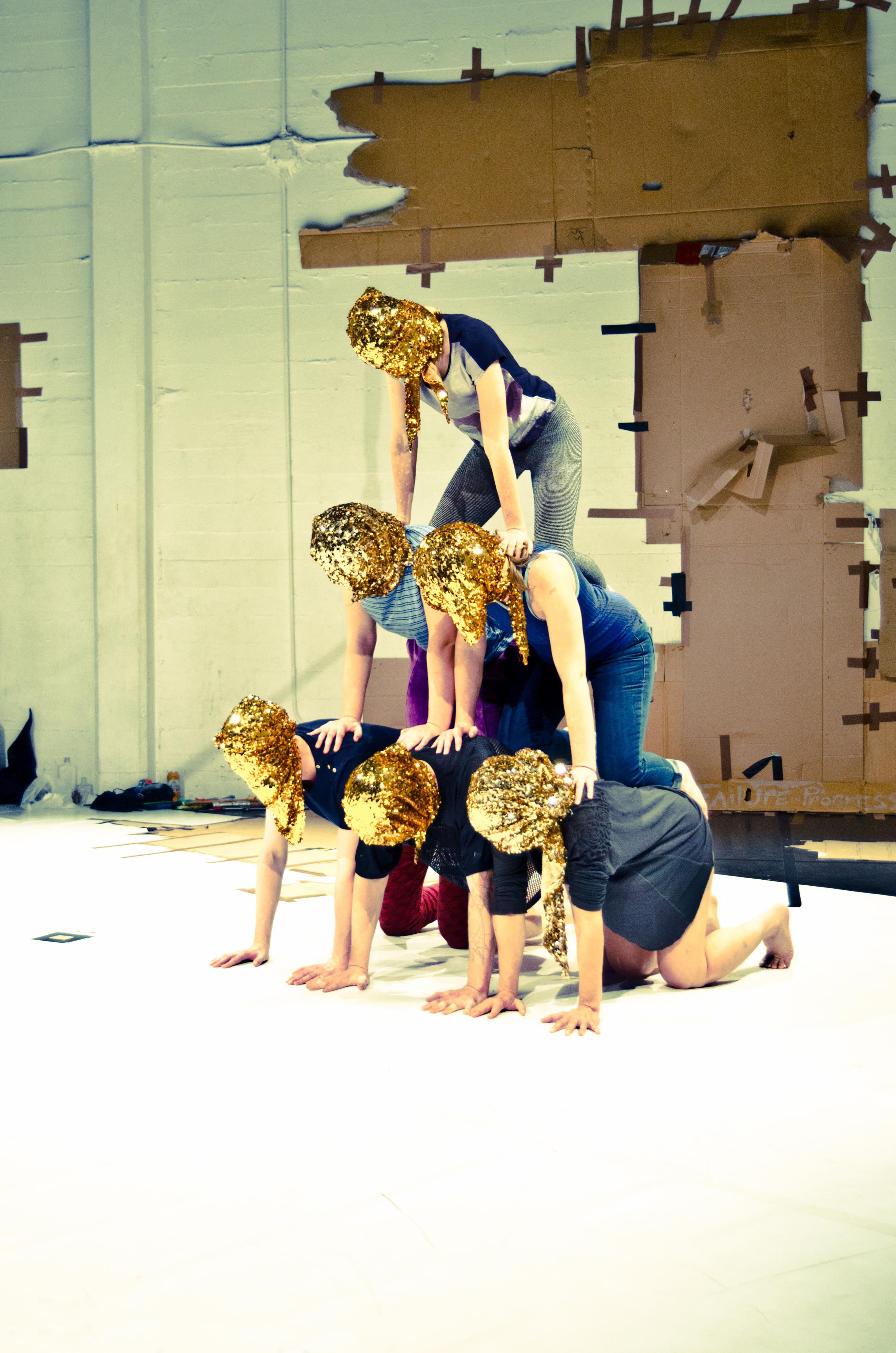 The human pyramid in Keith Hennessy's Turbulence at Velocity (Photo: Robbie Sweeney)