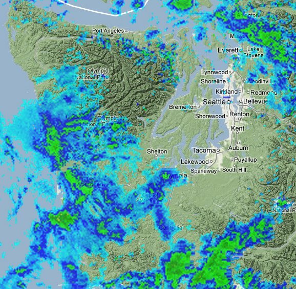 Rainclouds on the way (Image: UW Atmospheric Sciences radar)