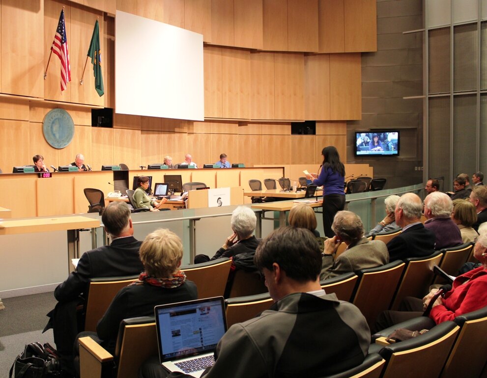 City Council chambers during 3.5-hour SLU rezone hearing (Photo: Bernard)