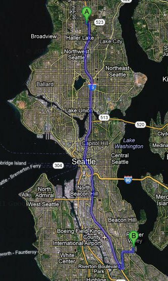 showing directions from lakeside to rainier beach