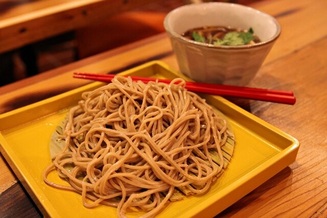 Truffle Kinako: cold soba with hot dipping soup of mushrooms and black truffle oil